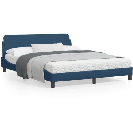 Cadre de lit avec tête de lit Bleu 160x200 Tissu (1/5)