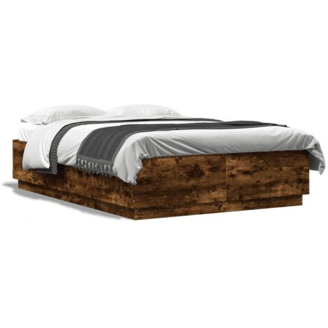Cadre de lit avec lumières LED chêne fumé 120x200 (1/5)