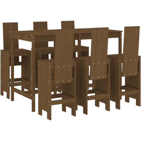 Ensemble de bar de jardin 7 pcs marron miel bois de pin massif (1/5)