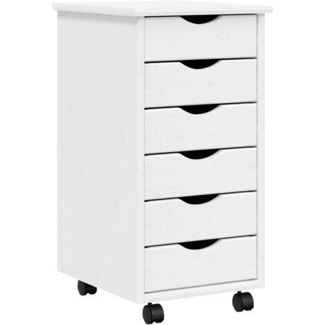 Armoire roulante avec tiroirs MOSS blanc bois de pin solide (1/5)