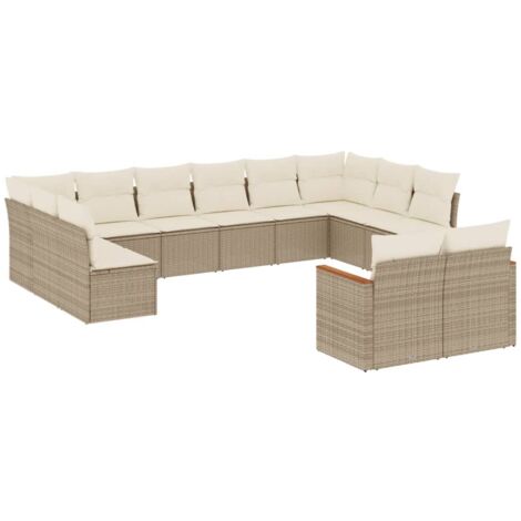 Salon de jardin avec coussins 12 pcs beige résine tressée (1/5)