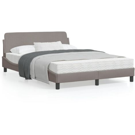 Cadre de lit avec tête de lit Taupe 140x200 Tissu (1/5)
