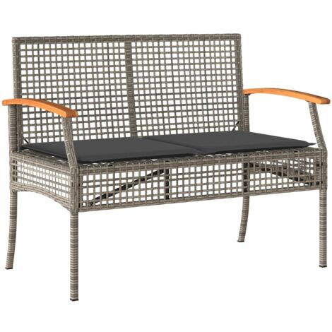Banc de jardin avec coussin gris résine tressée et acacia (1/5)