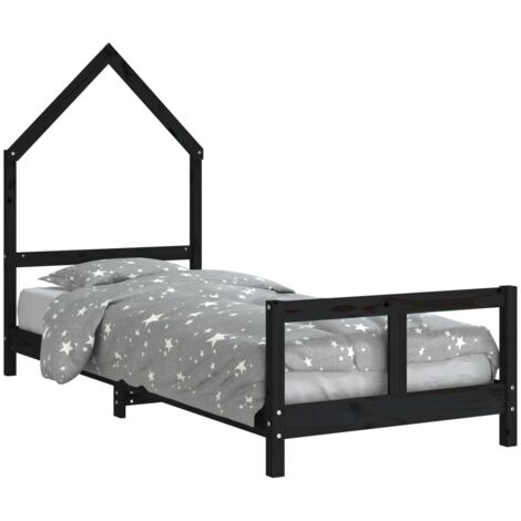Cadre de lit pour enfants noir 80x200 bois de pin massif (1/5)
