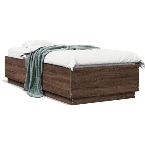 Cadre de lit avec lumières LED chêne marron 90x200 (1/5)
