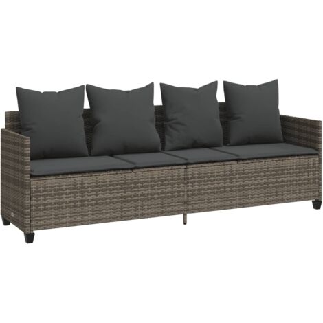 Chaise longue avec coussins gris résine tressée (1/5)