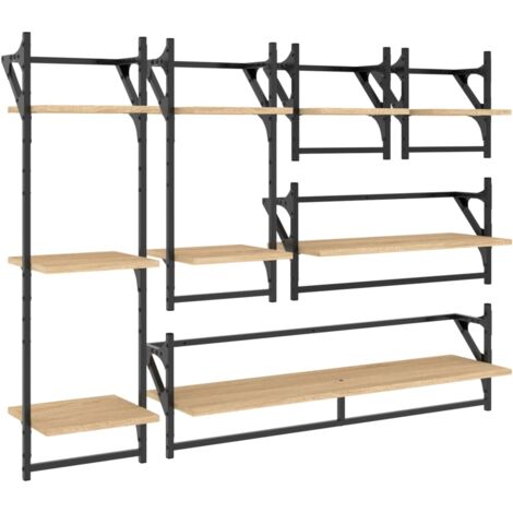 Ensemble d'étagères murales avec barres 6 pcs chêne sonoma (1/5)