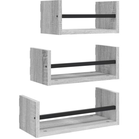 Ensemble d'étagères murales avec barres 3 pcs sonoma gris (1/5)