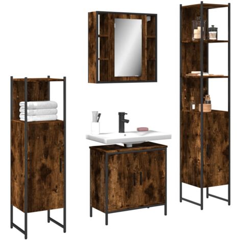 Ensemble d'armoires de salle de bain 4 pcs chêne fumé (1/5)