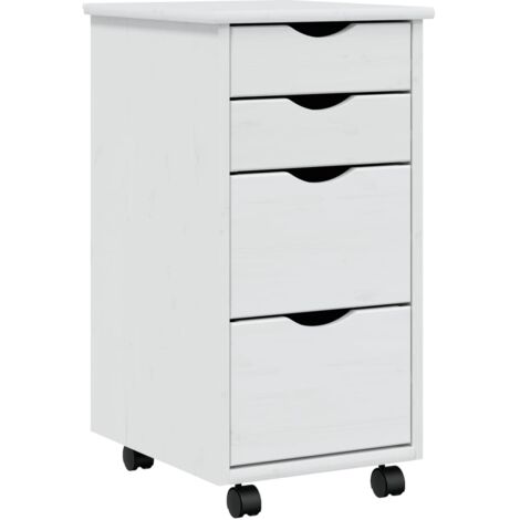 Armoire roulante avec tiroirs MOSS blanc bois de pin solide (1/5)
