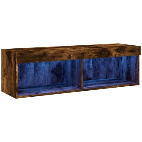 Meuble TV avec lumières LED chêne fumé 100x30x30 (1/5)