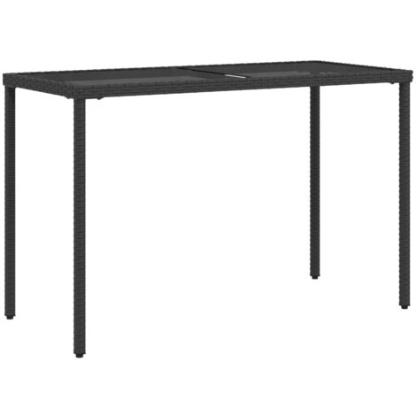 Table de jardin dessus en verre noir 115x54x74 résine tressée (1/5)