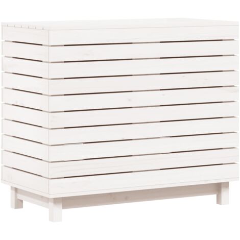Panier à linge blanc 88,5x44x76 Bois massif de pin (1/5)