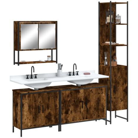 Ensemble de meubles de salle de bain 4 pcs Chêne fumé Bois (1/5)