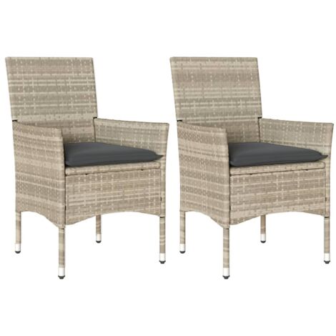 Chaises de jardin coussins lot de 2 gris clair résine tressée (1/5)