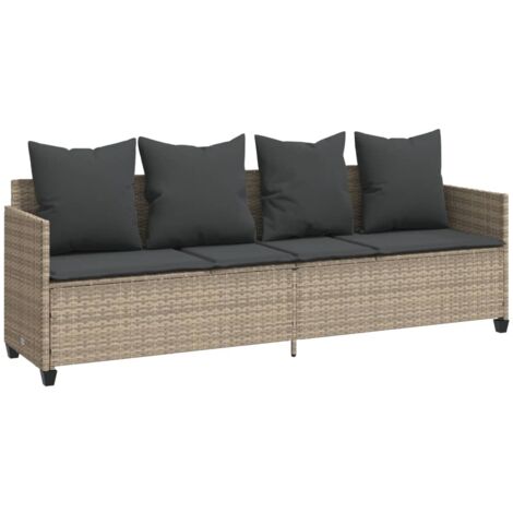 Chaise longue avec coussins gris clair résine tressée (1/5)