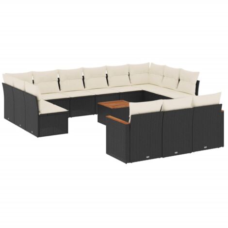 Salon de jardin avec coussins 14 pcs noir résine tressée (1/5)