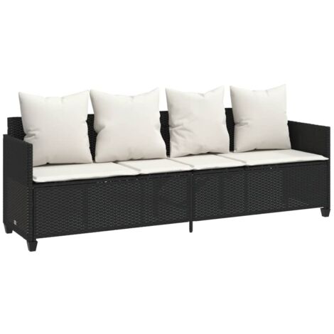 Chaise longue avec coussins noir résine tressée (1/5)