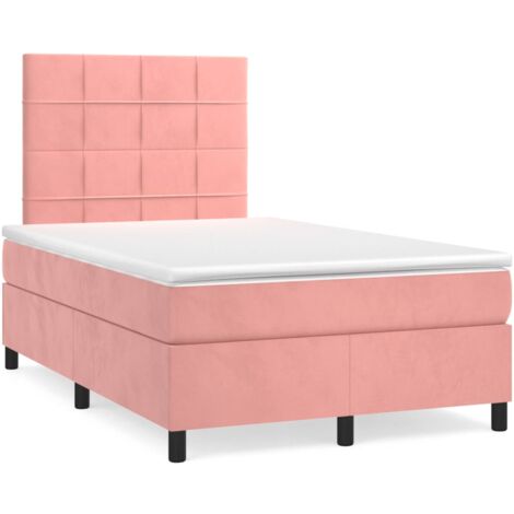 Sommier à lattes de lit et matelas LED rose 120x190 velours (1/5)