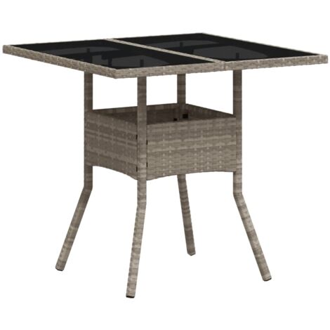 Table de jardin avec dessus en verre gris clair résine tressée (1/5)