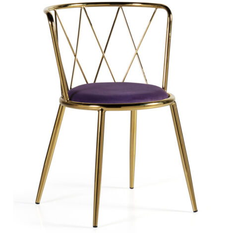 Chaise art déco Haut en velours violet et acier doré Westa (1/5)
