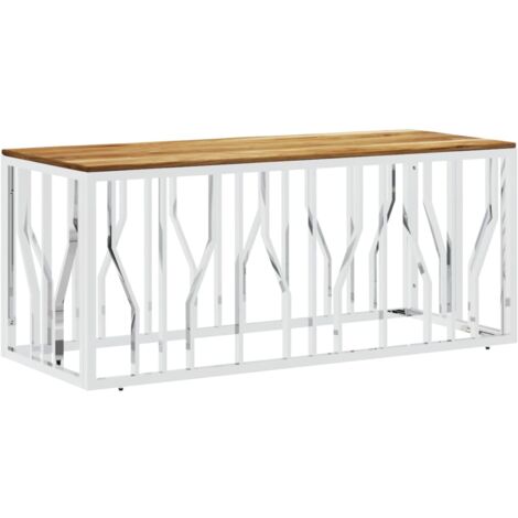 Table basse argenté acier inoxydable et bois massif d'acacia (1/5)