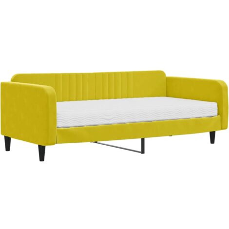 Lit de jour avec matelas jaune 100x200 velours (1/5)