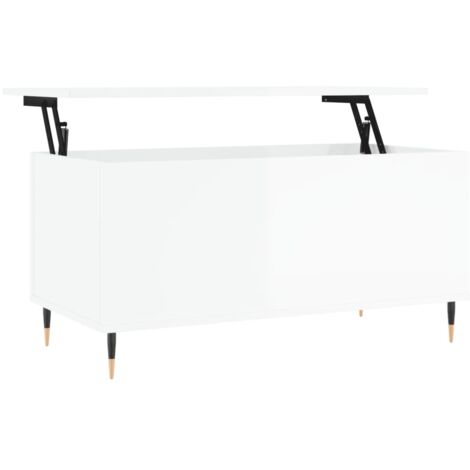 Table basse Blanc brillant 90x44,5x45 Bois d'ingénierie (1/5)