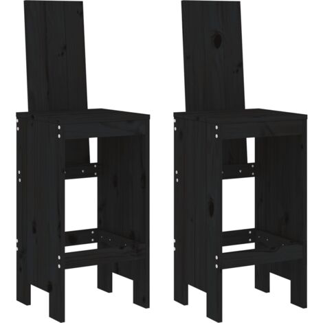 Tabourets de bar 2 pcs noir 40x42x120 bois massif de pin (1/5)