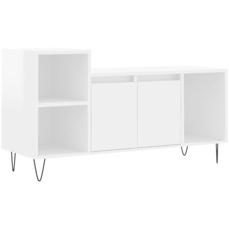 Meuble TV Blanc brillant 100x35x55 Bois d'ingénierie (1/5)