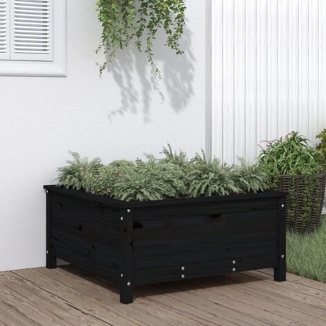 Jardinière noir 82,5x82,5x39 bois massif de pin (1/5)
