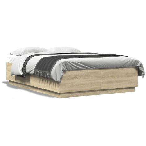 Cadre de lit avec lumières LED chêne sonoma 160x200 (1/5)