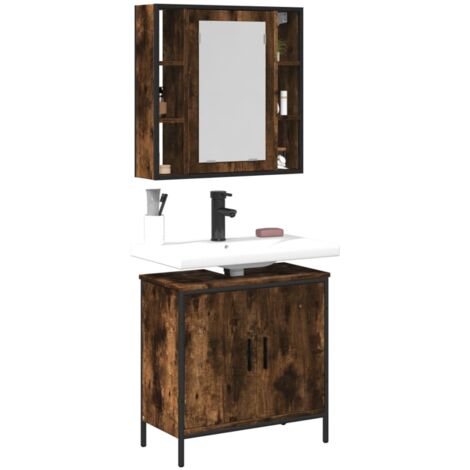 Ensemble de meubles de salle de bain 2 pcs Chêne fumé (1/5)
