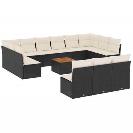 Salon de jardin avec coussins 14 pcs noir résine tressée (1/5)