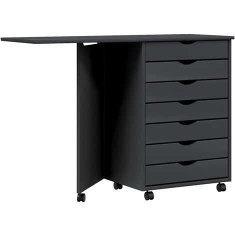Armoire roulante avec bureau MOSS gris bois de pin solide (1/5)