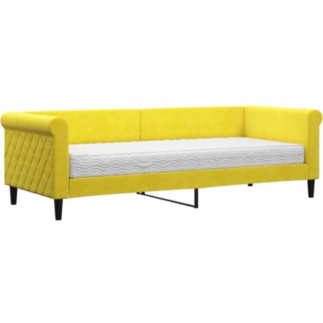 Lit de jour avec matelas jaune 80x200 velours (1/5)