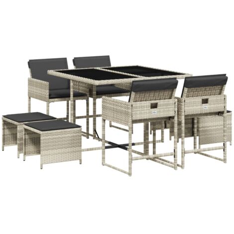 Ensemble à manger de jardin et coussins 9 pcs gris clair rotin (1/5)