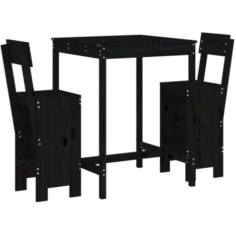 Ensemble de bar de jardin 3 pcs noir bois de pin massif (1/5)