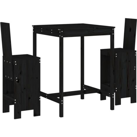 Ensemble de bar de jardin 3 pcs noir bois de pin massif (1/5)
