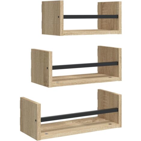 Ensemble d'étagères murales avec barres 3 pcs chêne sonoma (1/5)