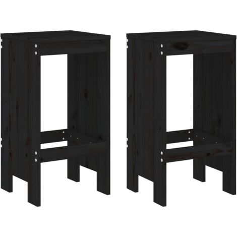 Tabourets de bar 2 pcs noir 40x36x75 bois massif de pin (1/5)