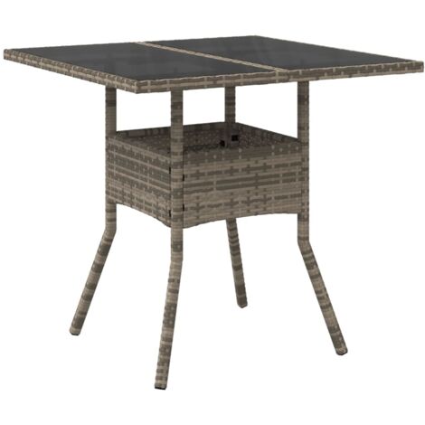 Table de jardin dessus en verre gris 80x80x75 résine tressée (1/5)