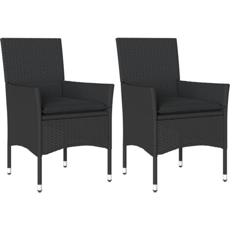 Chaises de jardin avec coussins 2 pcs noir résine tressée (1/5)