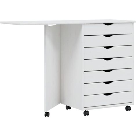 Armoire roulante avec bureau MOSS blanc bois de pin solide (1/5)