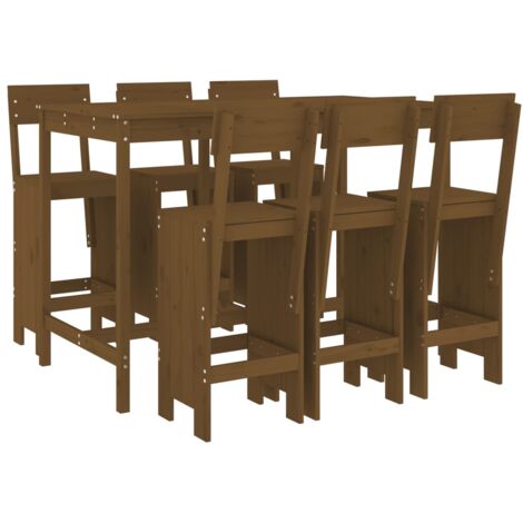 Ensemble de bar de jardin 7 pcs marron miel bois de pin massif (1/5)