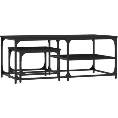 Tables basses gigognes 2 pcs noir bois d'ingénierie (1/5)
