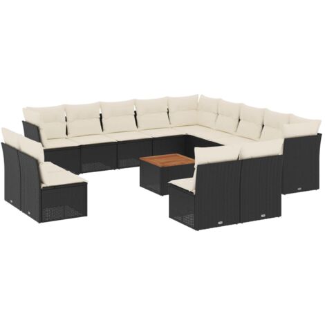 Salon de jardin avec coussins 14 pcs noir résine tressée (1/5)