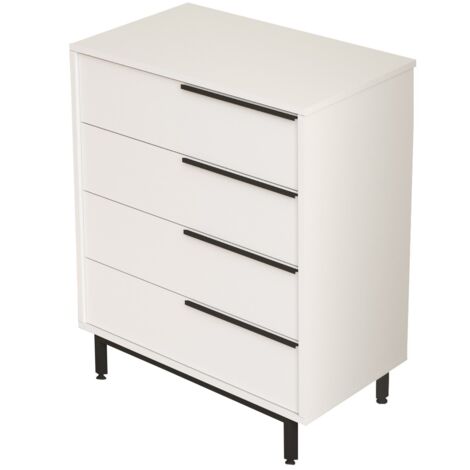 Commode 4 tiroirs bois et rotin Zenax 75cm-Blanc (1/5)