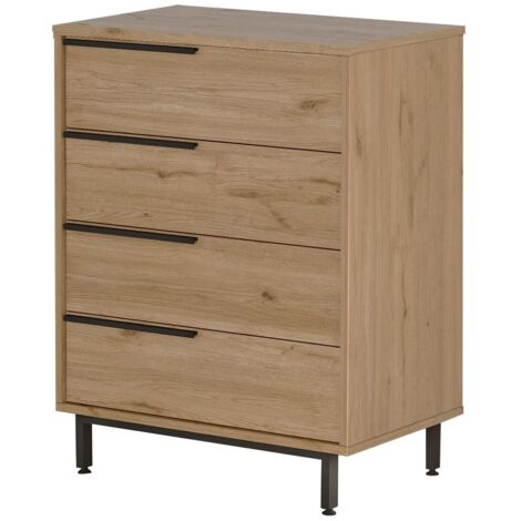 Commode 4 tiroirs bois et rotin Zenax 75cm-Chêne clair (1/5)