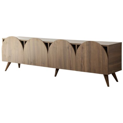 Meuble TV 4 portes en arc de cercle Klora 180cm-Marron (1/5)